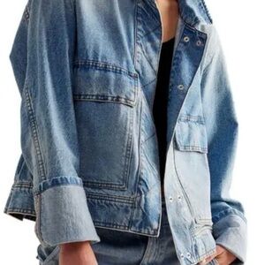 Free People Suzy Denim Jacket We The Free Snap Pocket Oversize Sunny Side XS